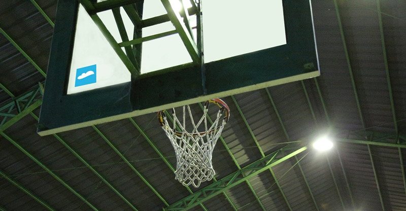 A worm's eye view shot of the basketball court