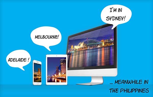 An image showing multiple computers being in different geolocations care of Cloudstaff Teleport.