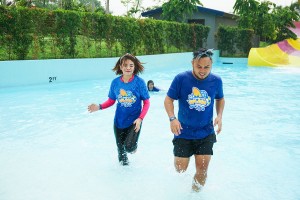 a male and female cloudstaffer running out of the pool