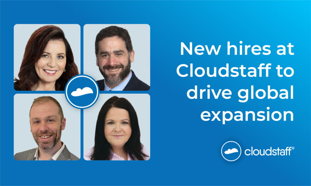 A four-photo collage of Cloudstaff new hires. It reads: "New hires at Cloudstaff to drive global expansion
