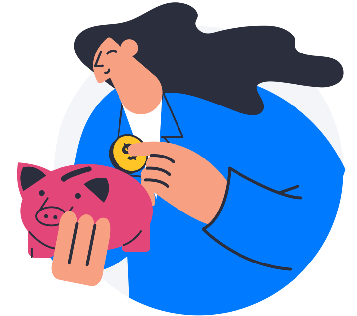 Illustration of a woman inserting a coin into her piggy bank