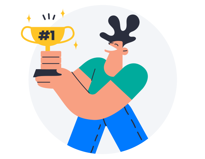 Illustration of a man holding the #1 trophy
