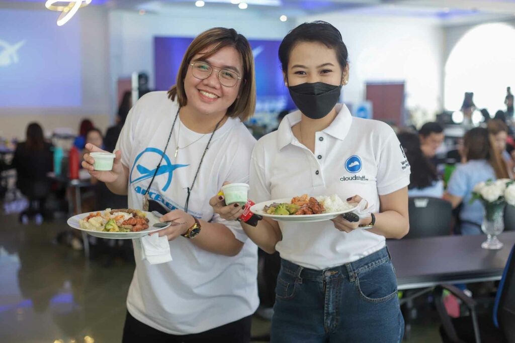 Two female Cloudstaffers with their meals