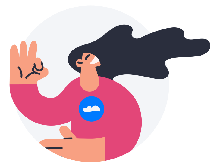 Illustration of a woman in Cloudstaff shirt doing the "ok" sign