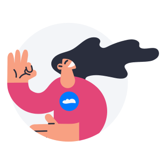 Illustration of a woman in Cloudstaff shirt doing the "ok" sign