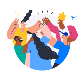 Illustration of a diverse group of people doing high five