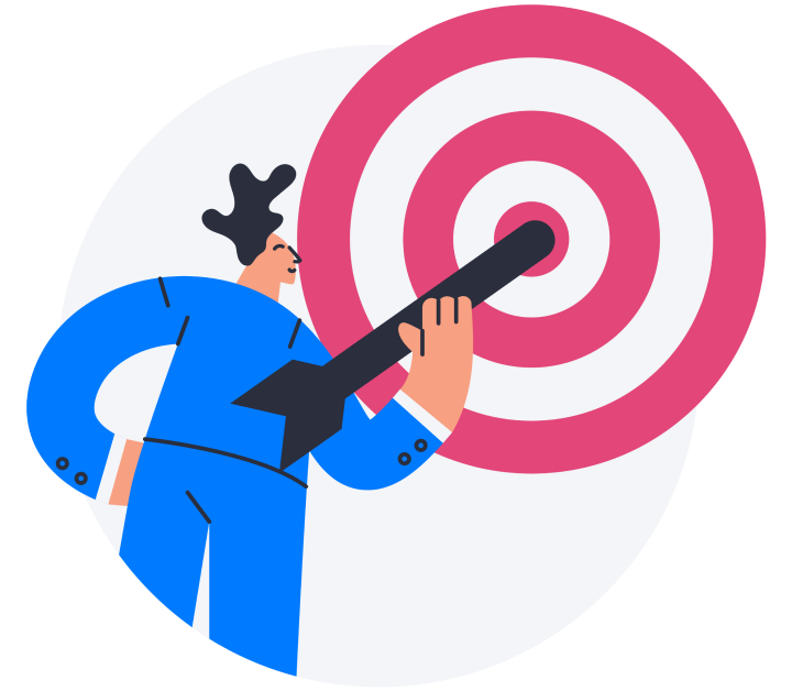 Illustration of a man stabbing the center of a target circle with an arrow