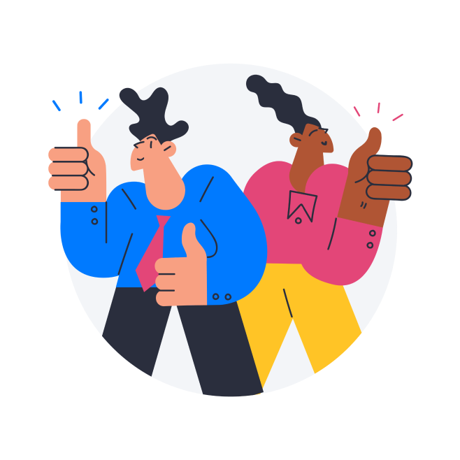 two animated individuals with their thumbs up