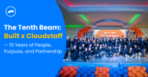 Built and Cloudstaff leaders and team members gathered at the Cloudstaff SkyClub in Manila for The Tenth Beam, celebrating 10 years of partnership on 19 February 2026.