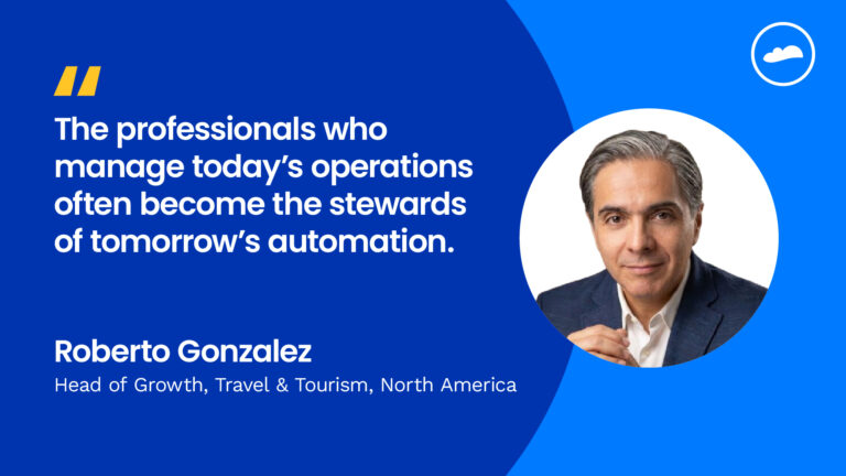 Travel and leisure professionals working alongside AI-enabled travel technology systems